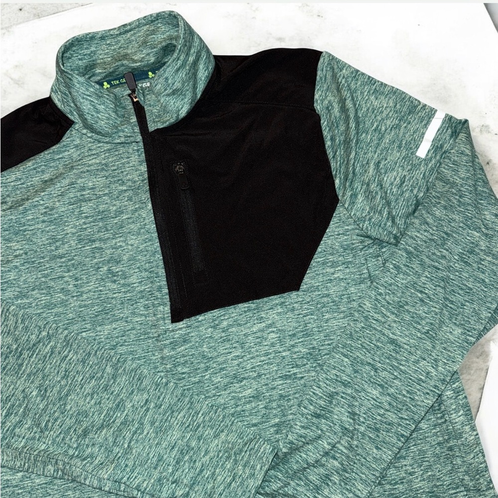 Tek Gear Men’s Large 1/4 Zip Pullover Heather Green Long Sleeve Athletic Shirt L